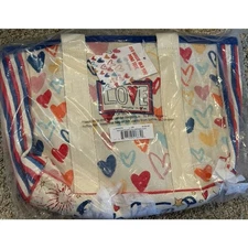 Brighton Mini Tote Bag Red White and You Canvas With Hearts and Love New $150