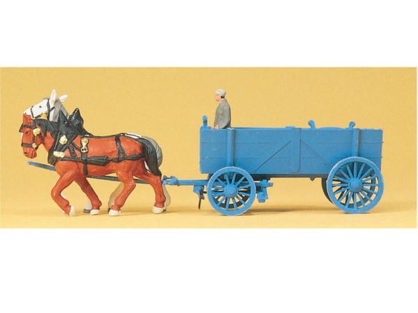 Preiser 30468 Pferdegespann Mit Kastenwagen Und Bauer ExklusivausfüHrung H0 Neu-image
