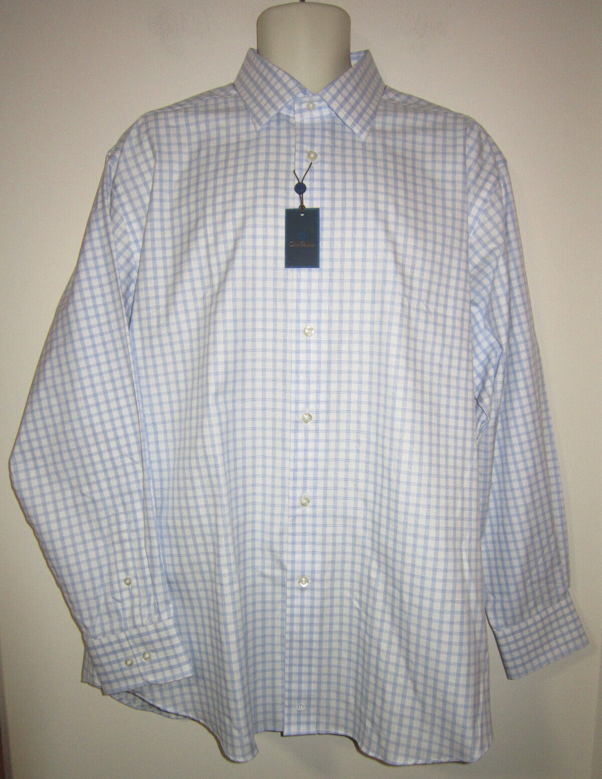 Платье-рубашка DAVID DONAHUE обычного кроя светло-голубого цвета в клетку из хлопка Sz 17/34- 35