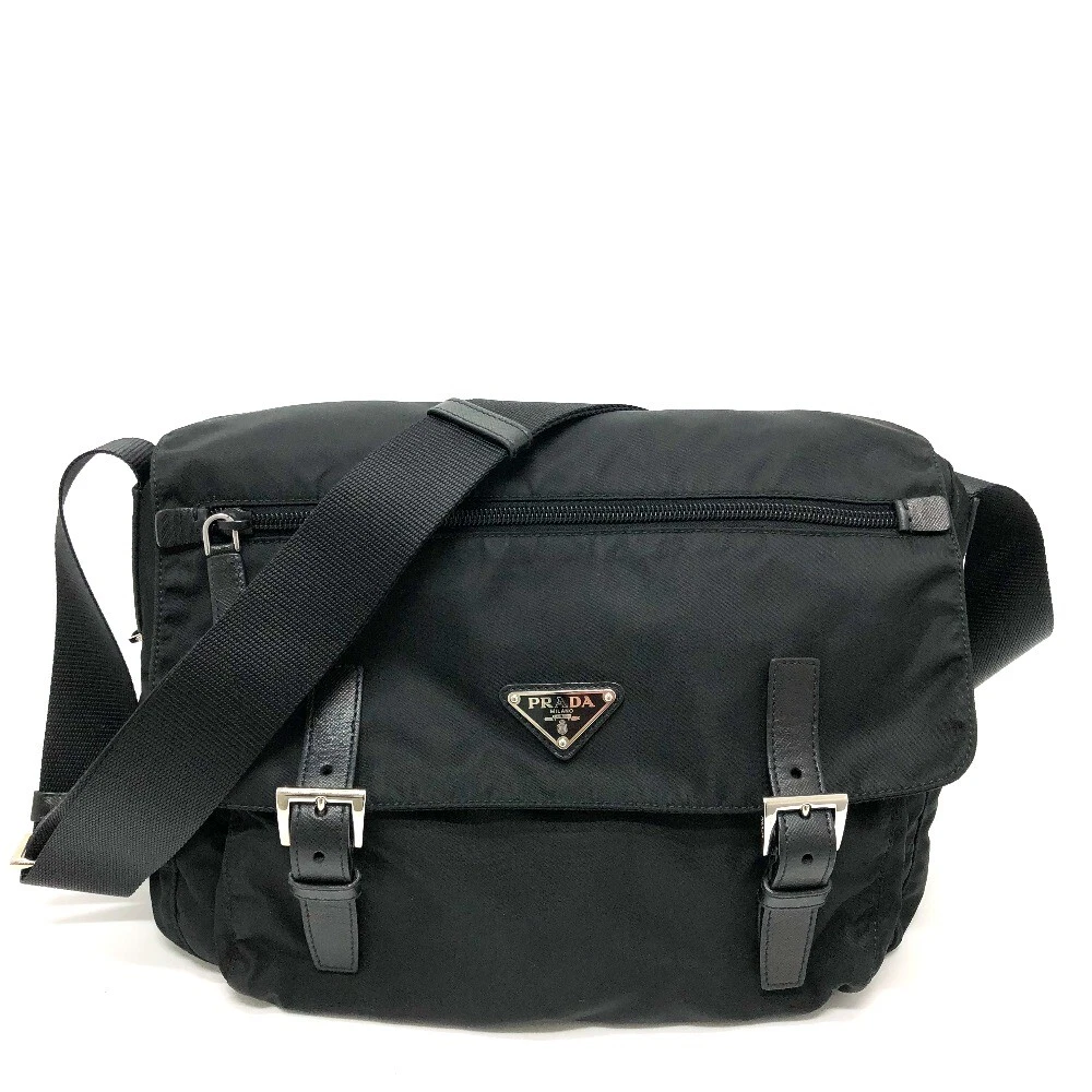 PRADA: nylon shoulder bag with triangular logo - Black