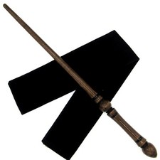 15" Hand Turned Brown Tear Teak Wood Magic Wand Witch Wizard w/ Velvet Bag