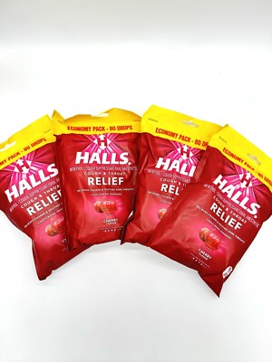 4x Halls ECONOMY PACK Cherry Cough & Throat Relief 320 Cough Drops EXP ...