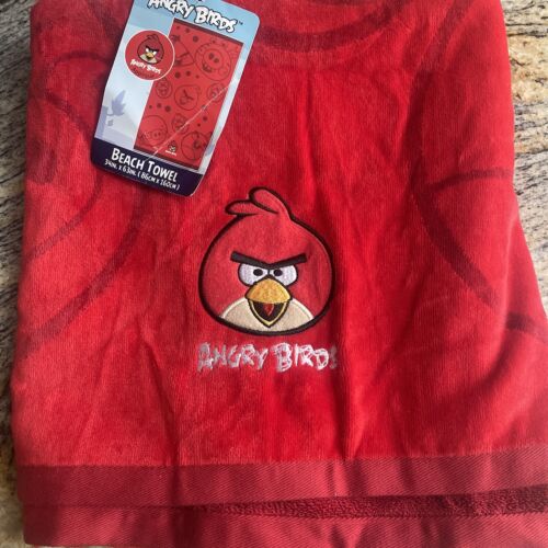 Serviette de plage rouge Angry Birds neuve avec étiquettes (86 x 160 cm) super appliquée d'Angry Bird - Photo 1 sur 9