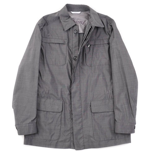 Nuevo Con Etiquetas $4450 Brioni repelente al agua gris chaqueta de seda  con detalles de cuero L | eBay