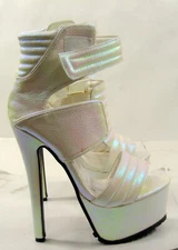 White 6.5"Stiletto High Heel 2.5"Platform Ankle Strap Shoes WOMEN Size  7
