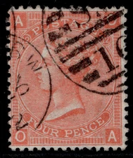 GB QV SG95, 4d DEEP vermilion plate 12, USED. Cat £90. CDS OA