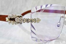 Hip Hop Rimless Glasses Moissanite Diamond  Jewelry  bubinga Wood, Silver Metal