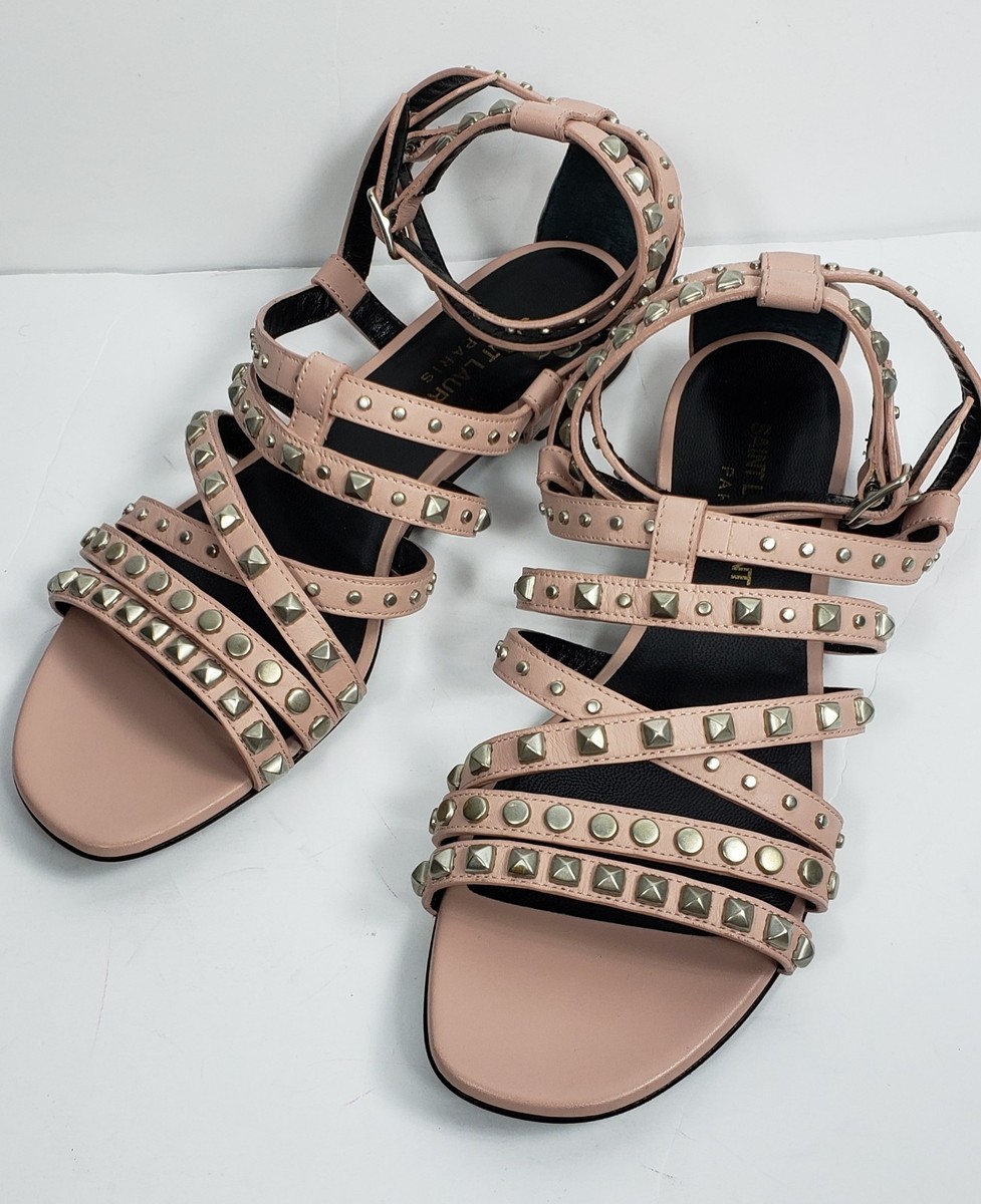 New Saint Laurent Strappy Studded Flat pink Sandal size