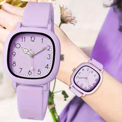 Fashion Purple Square Quartz Watch Macaron Color Analog Silicone Wrist Watch New
