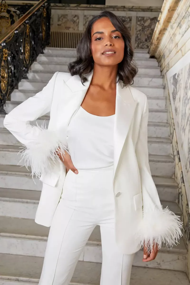 White Bell Bottom Pants Suit Set With White Blazer, Puffed Sleeve Blazer  for Women, White Trouser Set for Women, White Pants Suit Set Womens - Etsy  | Pantsuits for women, Suits for