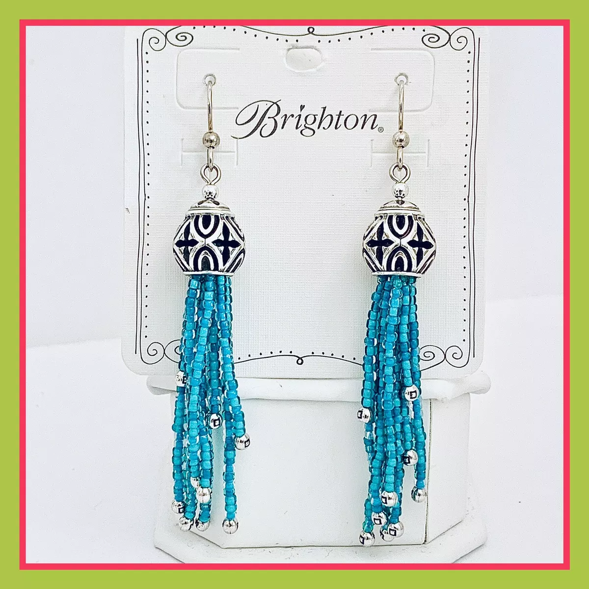 BRIGHTON BOHO ROOTS TASSEL EARRINGS AQUA TURQUOISE JA384A NWT
