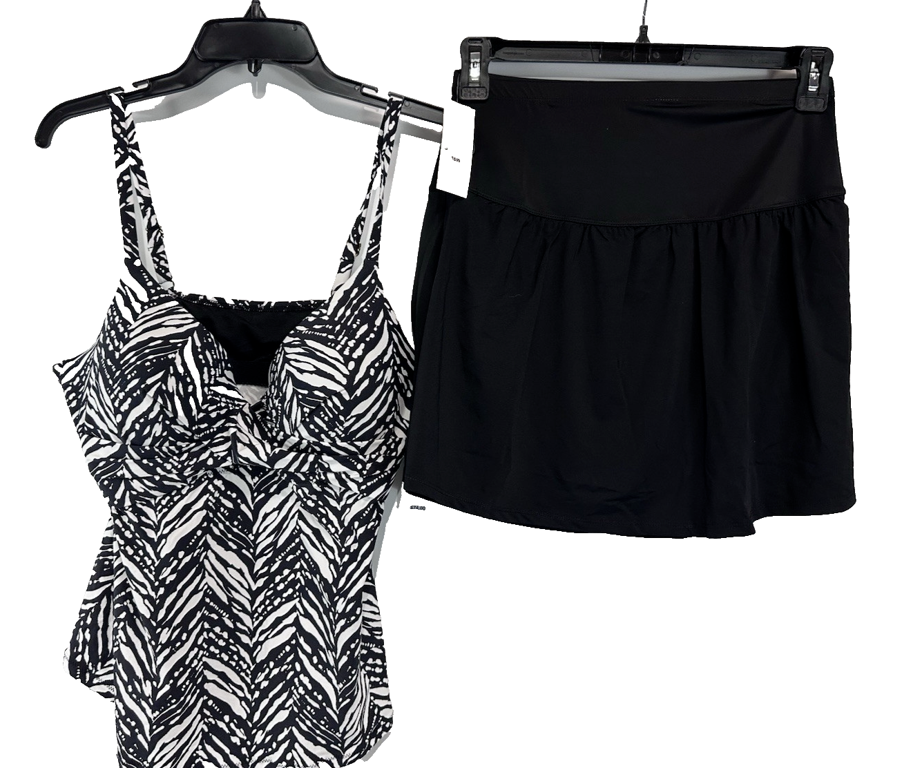 LeiLani 2 Pc Tropical Black  White Tankini Swimsuit Swim Skirt NEW SZ 6, 16, 18