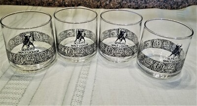 4 SCHLITZ MALT LIQUOR Beer Highball Glass  Thick Bottoms Black Clear Vtg