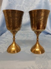 Vintage Two India Brass Goblets Floral Ornaments 