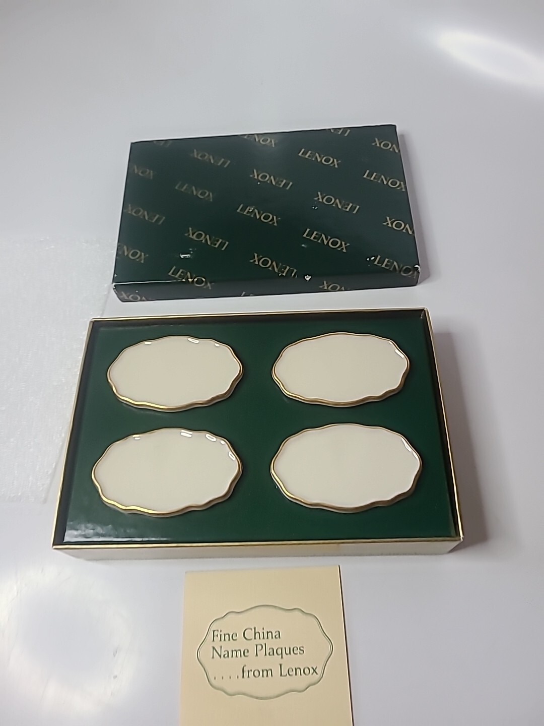 Lenox Vintage Set of 4 Fine China Name Plaques w/24K Gold Trim Org. Box