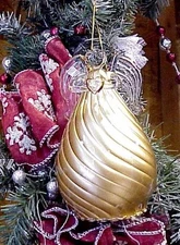 Vintage Glass Angel Christmas Ornament Gold Tone  Clear Wings Heart 