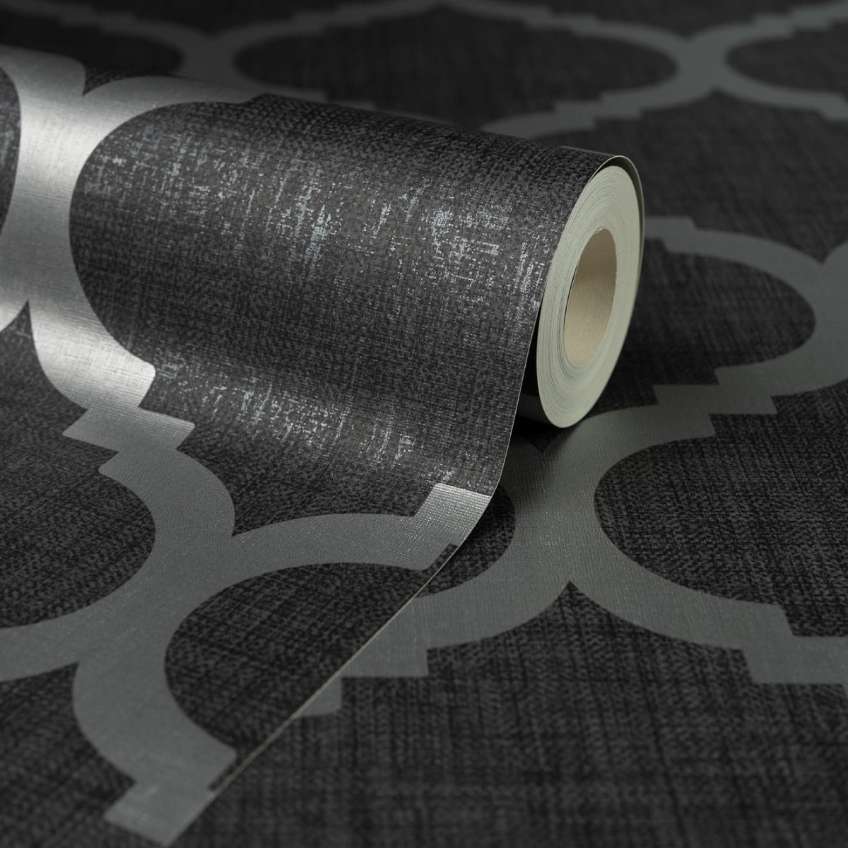 Navy Blue Wallpaper Trellis Geometric Metallic Textured Silver Wallpaper Feature Wall - Image 2