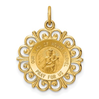 14k Gelbgold Unsere Liebe Frau von Mt. Karmel Medaille Charm Anhänger 0,95 Zoll