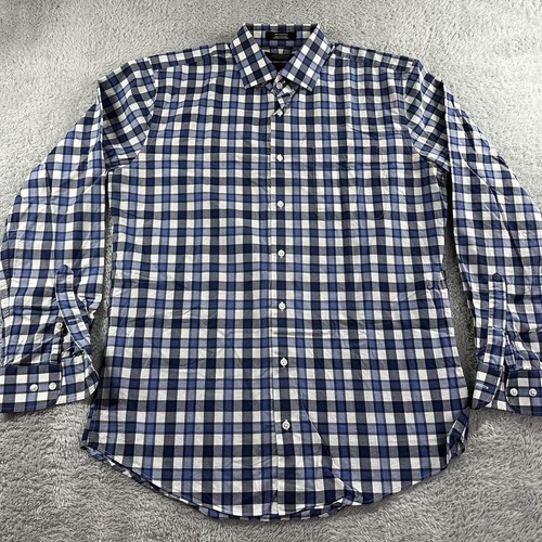 Nordstrom Button Up Shirt Mens 16 34/35 Shepherds Check Plaid Blue Trim Fit - Picture 2 of 8