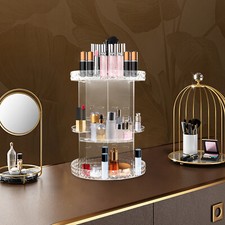 360  Rotating Makeup Storage Rack Tabletop Cosmetic Storage Shelf Adj Height