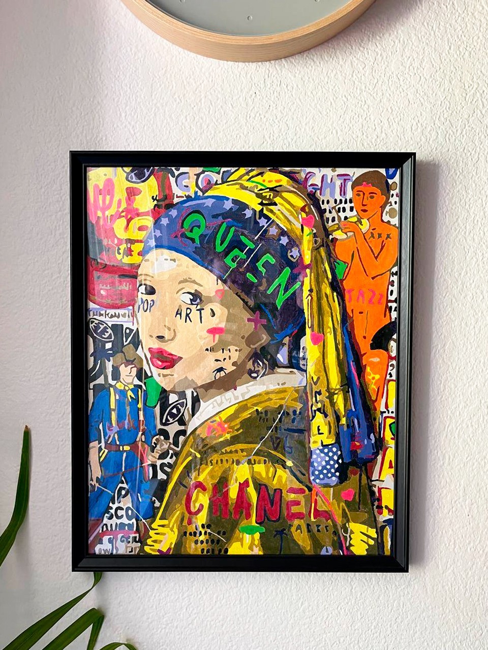 Pop Art Girl With Pearl Earring Hand Painted Canvas Street Art Graffiti Style
