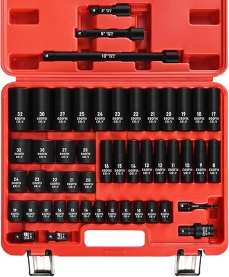 1/2'' Drive Impact Socket Set 49 Piece,Standard and Deep Metric Socket,Cr-V steel