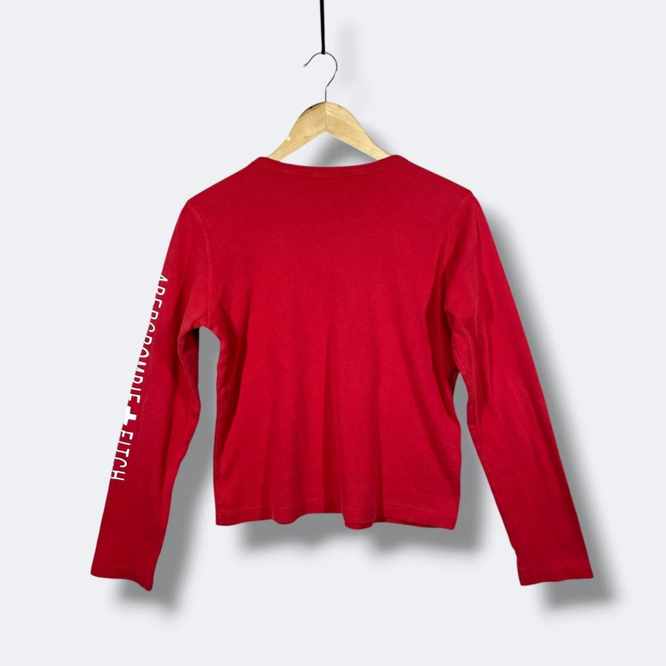 Винтажный Abercrombie Fitch L/s графический футболка женщин M красный V шеи Y2K ретро - Изображение 4 из 4