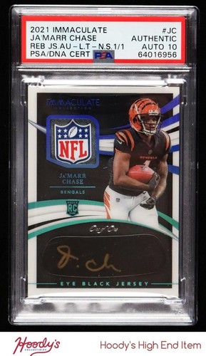 2021 Immaculate Ja'Marr Chase RPA Rookie NFL SHIELD TAG PATCH RC 1/1 PSA AUTO 10