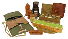 Antique Sewing Notions Lot Treenware Bakelite Tagua WWII Red Cross Barr Bros Box