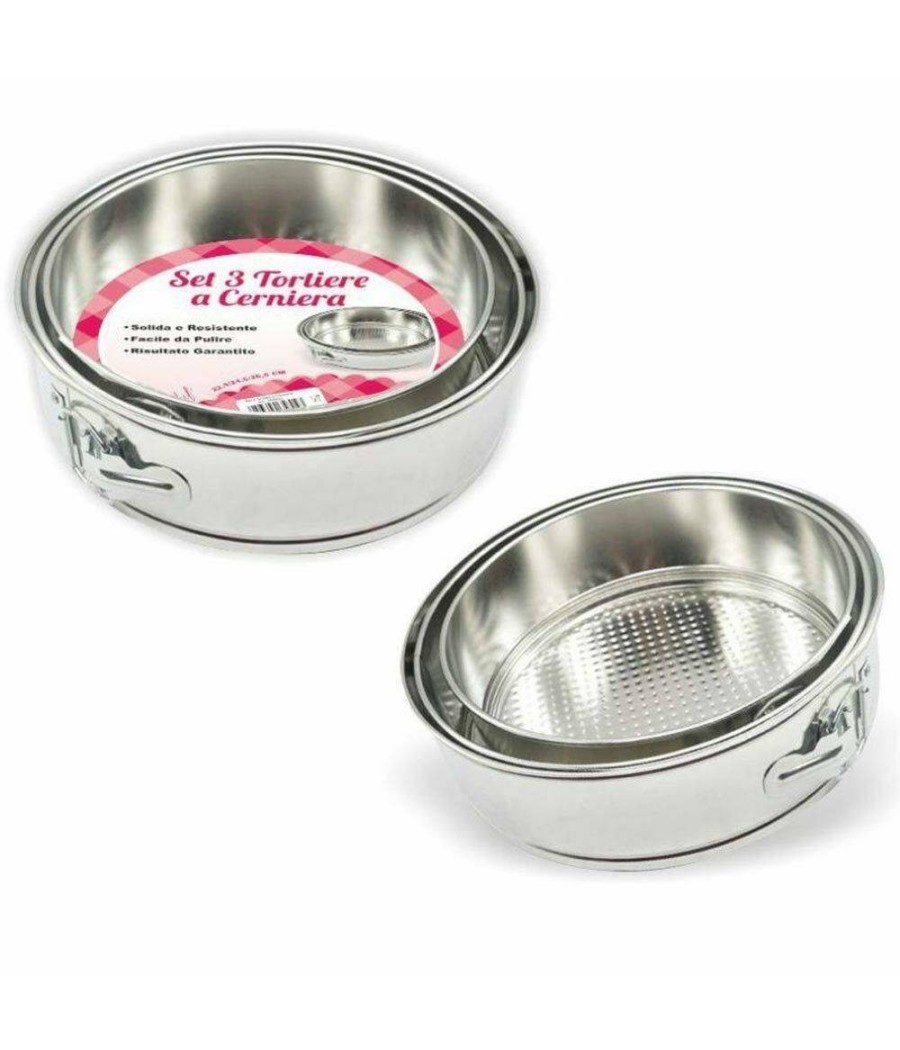 SET 3 TEGLIE TORTIERE DA FORNO TEGLIA TORTIERA A CERNIERA DIAMETRO 22-24-26CM