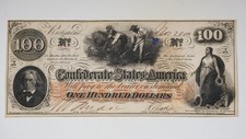 1862 Confederate States of America $100 One Hundred Dollar Note T-41 /Q110