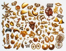 Lot 151  1/2+ lb  (106 pcs) VINTAGE Assorted SOLID BRASS STAMPINGS. Art Nouveau