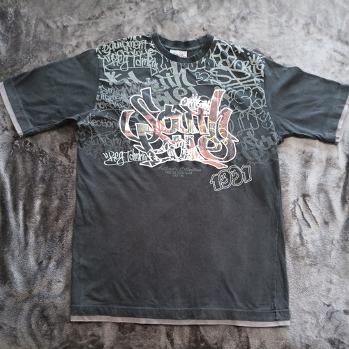 Vintage Southpole Embroidered Graffiti Y2K T Shirt Black Men's XL