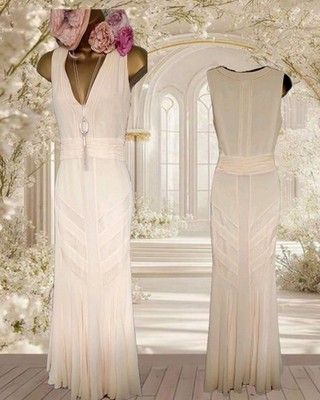 Monsoon Donella cream blush wedding evening deco 20s y2k vintage silk dress 12