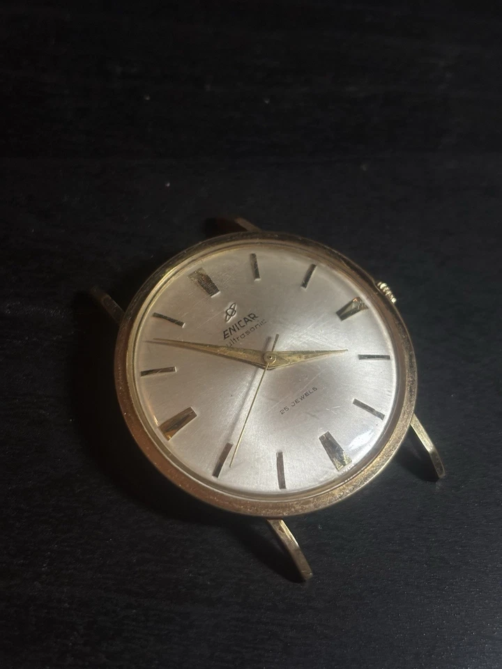 10K VINTAGE ENICAR ULTRASONIC 25 JEWEL SWISS MECHANICAL WIND-UP WATCH GP 10k Run - Bild 3 von 4