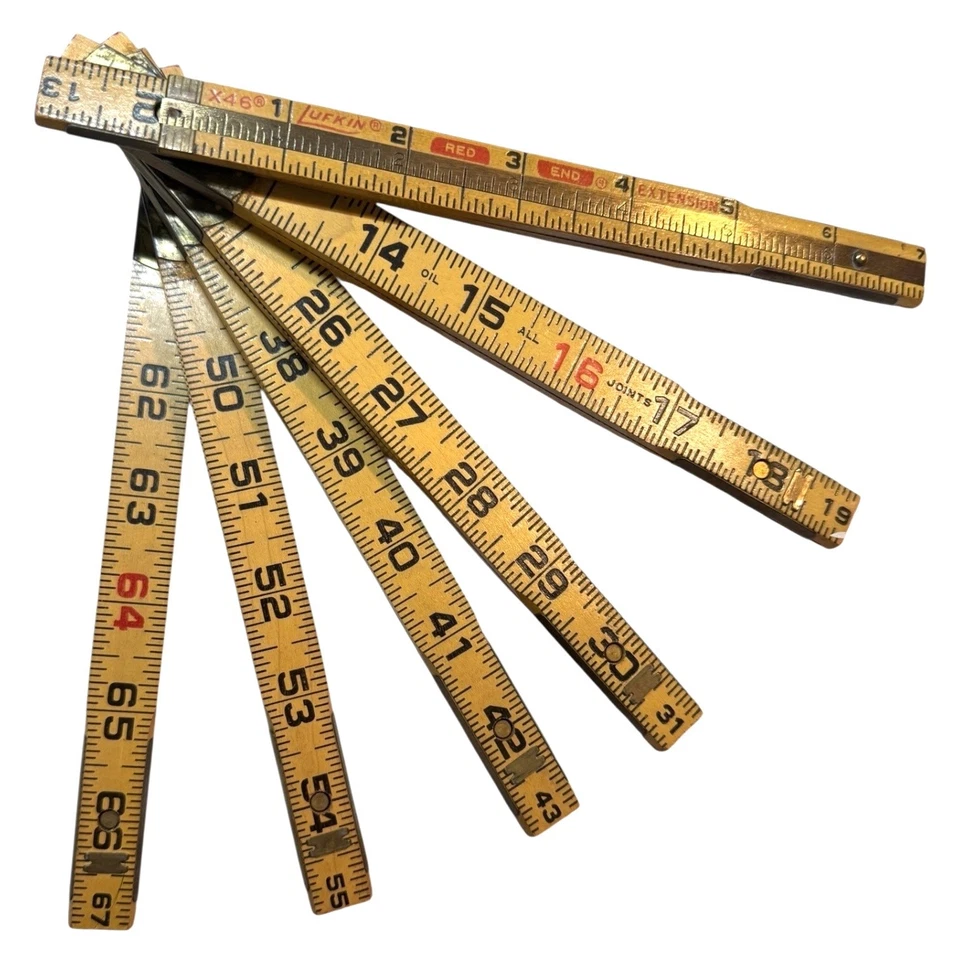 Vintage Accordion 72” Folding Ruler Lufkin X46 Red End Brass Extension Rule USA - Image 2 of 4