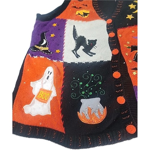Vintage Basic Editions Halloween Sweater Vest Size 1X Ghost Witch Bat Spider - Picture 4 of 8