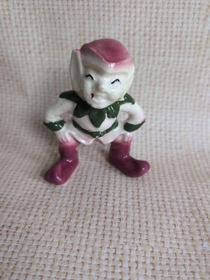 Vtg Elf Pixie Figurine Pottery Ceramic 50s Laughing Hands on Knees