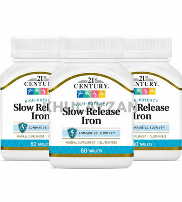 3 Pack 21st Century Slow Release Iron 45mg Mineral Supplement 60 Caplets Each