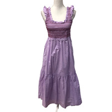 Tuckernuck Smocked Tiered Midi Dress Womens Small Purple Ruffle Romantic Boho