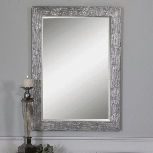 Rectangular Vanity Wall Mirror Beveled Gray Silver Frame 30" Wide for Bathroom - Picture 1 of 3