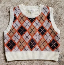 Women's checkered knit crop vest sleeveless Small 