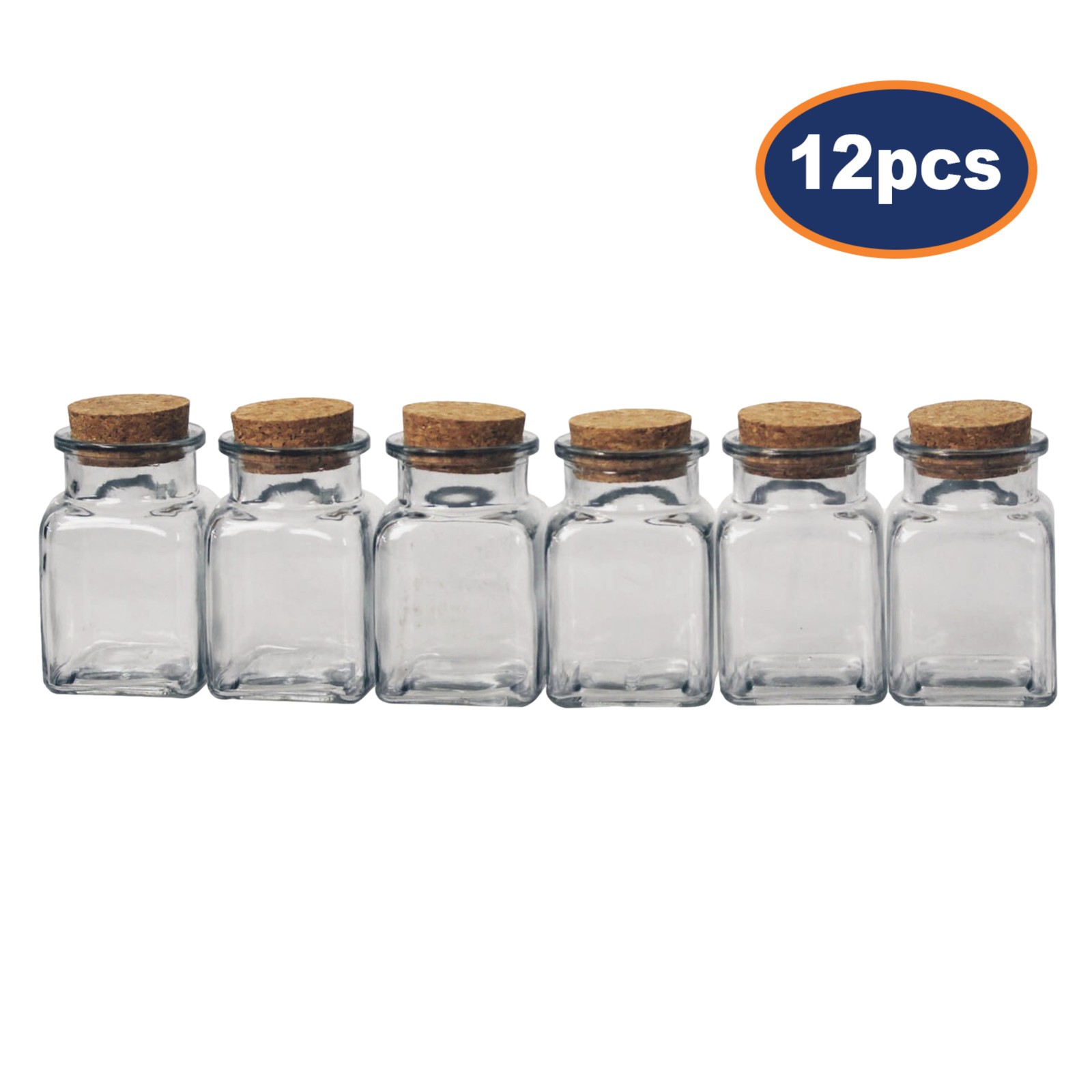 Tromso 12pcs 200ml Square Glass Jars Liquid Storage Wide Mouth Cork Stopper Lid