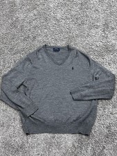 Polo Ralph Lauren Men  s Medium Washable Merino Wool Sweater Grey Knit V-Neck