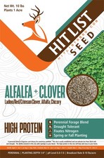 HIT LIST SEED  Alfalfa  Clover Food Plot Seeds for Deer 1 Acre 10 lbs , Red