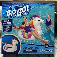 H20 GO Unicorn Swim Ring 43”x31.5”x28” Ages 10+ Floating Fun BNIB