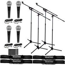 Microphone Boom Stand Clip Holder Foldable Tripod Clutch w Bag, Vocal Mic 4 Pack