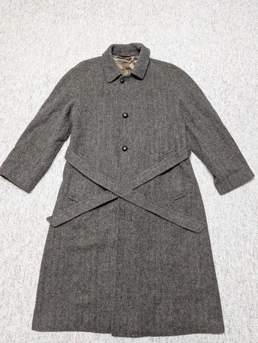 vintage USA made NORDSTROM herringbone TWEED overcoat 44L brown BELTED wool image 10