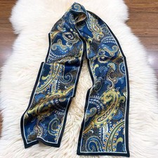 6"X59"Green Paisley2 Print Pure Mulberry Satin Silk 2 Layers Long Scarf 16x150cm