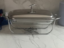 Vintage retro Hostess tray trolley glass veg serving warming dish & metal lid